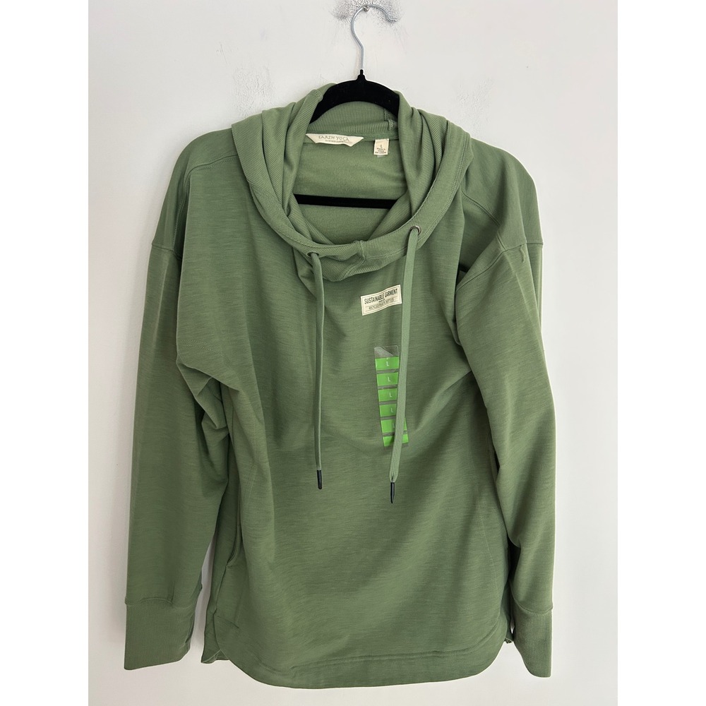Earth Yoga Sustainable Cowl Neck Pullover Sage Green Recycled Fabric
Size Large